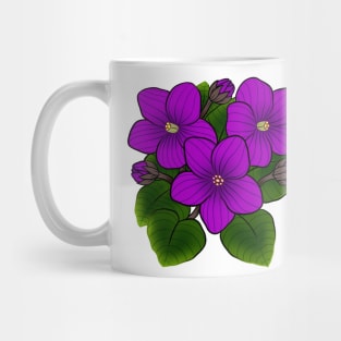 Purple African Violets in White Mug